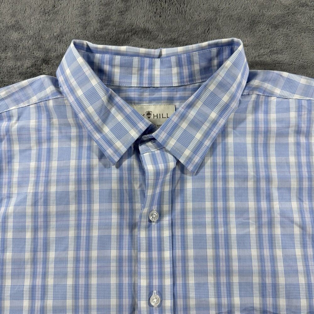Oak Hill Mens Easy Stretch Classic Fit Blue White Button Up Shirt 19 35/36